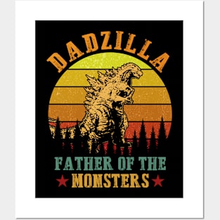 Dadzilla Father Of The Monsters Vintage Funny Father's Day Posters and Art